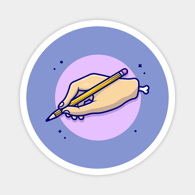 Pencil With Hand Cartoon Vector Icon Illustration Magnet by Catalyst Labs